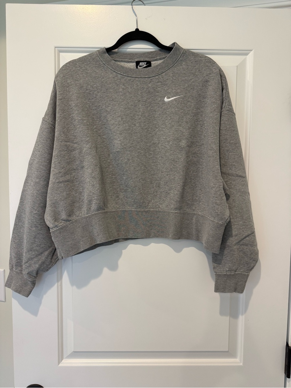 Nike Heather Grey Cropped Crewneck Sweatshirt with White Swoosh